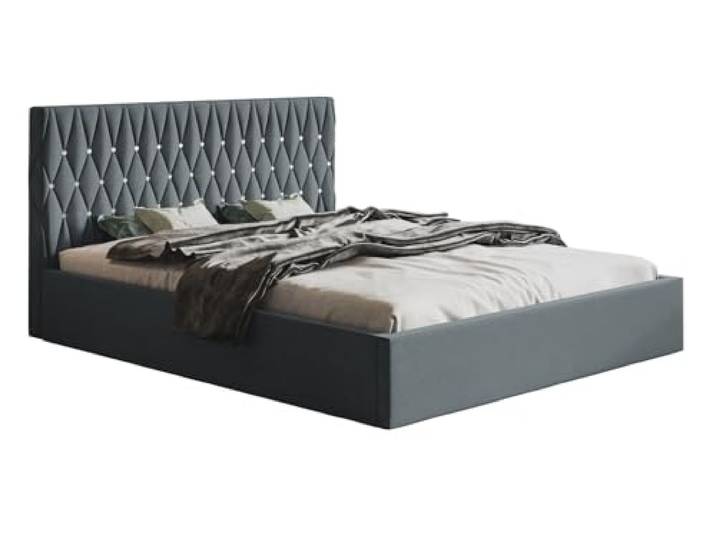 Emporius Doppelbett 160x200 Crystal mit Bettkasten - Schlafzimmer, Designer Bett, Lattenrost, Velvet (Dunkelgrau - Jasmine 96)