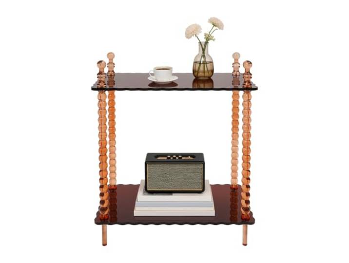 Acryl Beistelltisch,2 Ebenen Schmaler Nachttisch mit Stauraum Acryltisch 10mm Plattenstärke Kleiner Couchtisch 20kg Tragkraft Mode Nachttisch für Topfpflanzen, Bücher, Zeitschriften