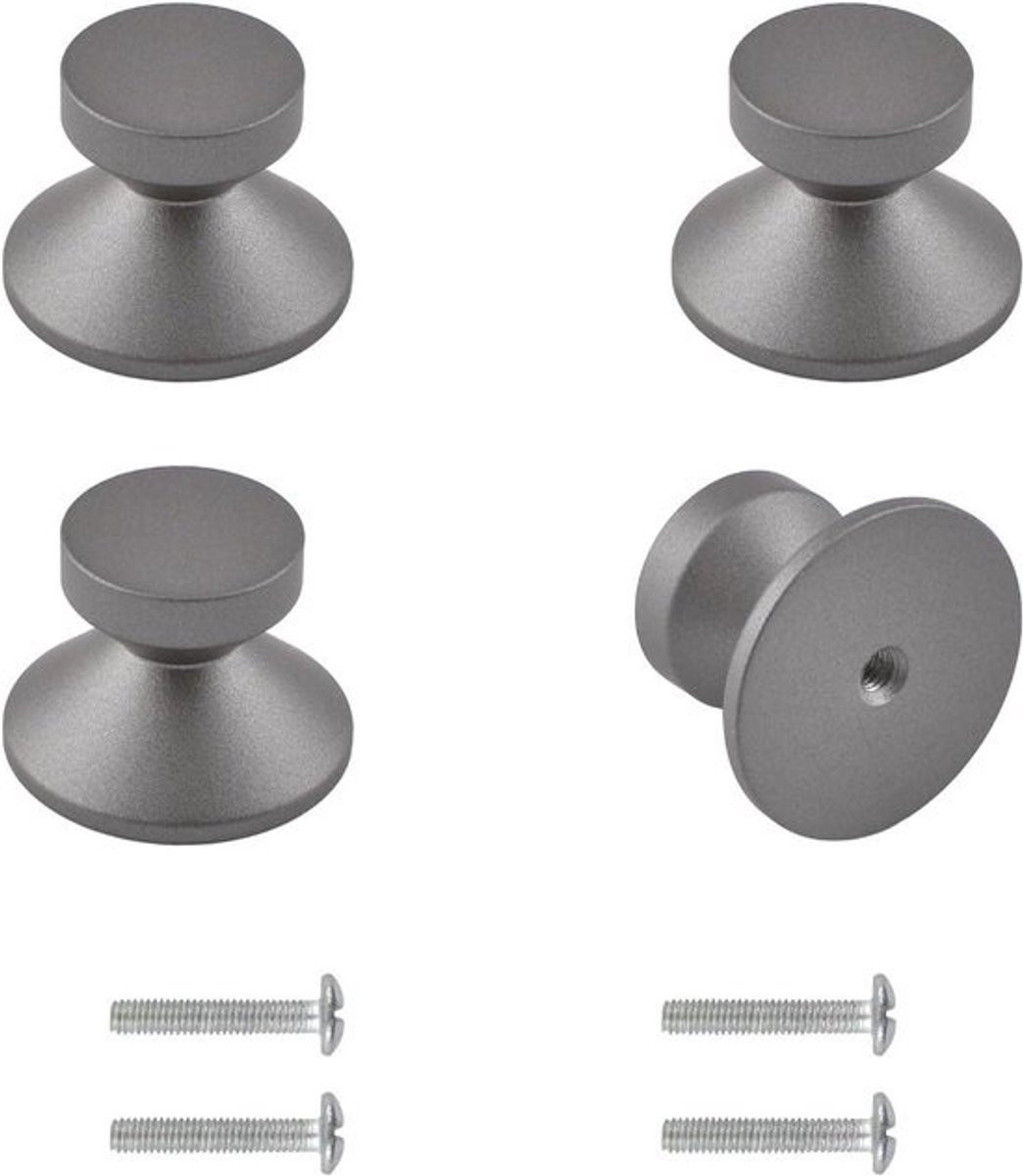 Set van 4 zelfklevende kastknoppen en ladegrepen in grijs van zinklegering