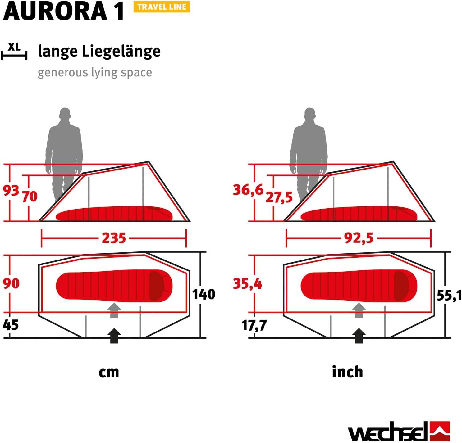 Tents Aurora 1 Tunnelzelt - Reiseausstattung - Zelt für 1 Person, Wassersäule: 5.000 mm