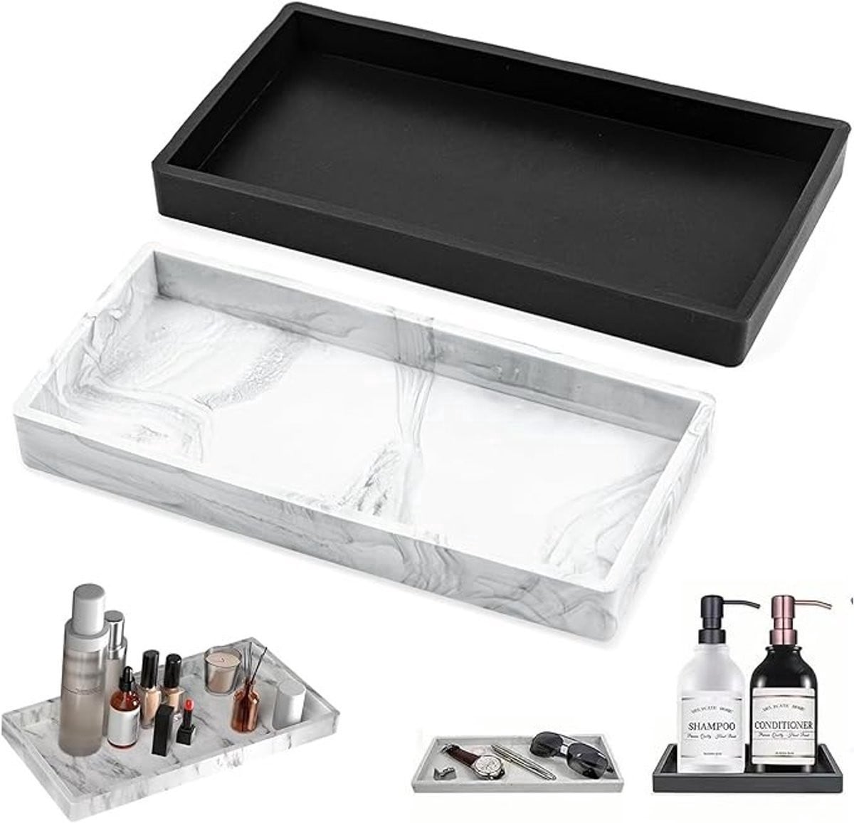 Set van 2 siliconen opbergschalen in rechthoekig design voor sieraden en accessoires
