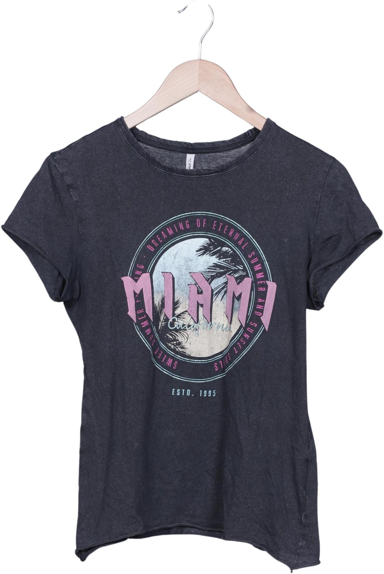 Only Damen T-Shirt, Grau, Gr. M, Baumwolle - Second Hand