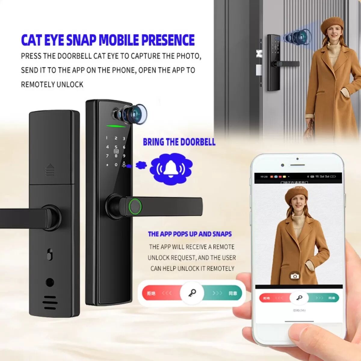 INF Serrure de porte intelligente Tuya WiFi avec judas, empreinte digitale, mot de passe et clé pour portes en bois intérieures