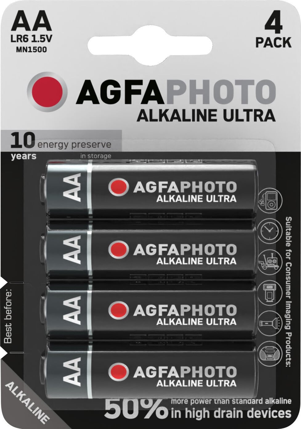 AgfaPhoto Alkaline Ultra AA batterijen 1,5V, verpakking van 4 stuks
