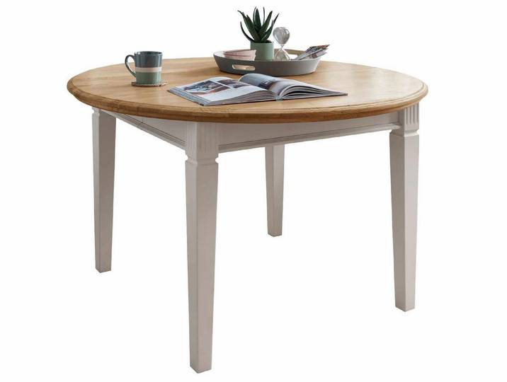 Casamia Esstisch Esstisch Esszimmer Tisch Monza rund 120cm ausziehbar Massivholz weiß