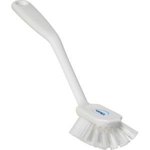 Vikan Spülbürste mit Kratzkante, Kunststoffgriff mit PBT-Borsten, weiß, Länge 28 cm