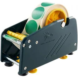 Etikettenspender für Rollenetiketten, bis 75 mm Rollenbreite, Kunststoff, dunkelblau, gelb