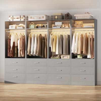 Rackcog Kyrvo Freestanding Closet System with 3 Wooden Drawers ＆ Hanging Rod ＆ Storage Shelf, Modular Walk-in Closet Organizer Wardrobe