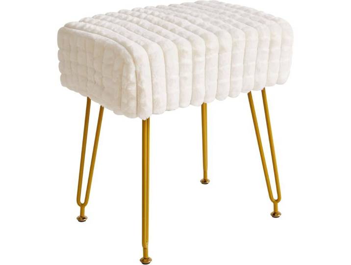 Chaise Vanité Velours Blanc avec Tabouret Repose-Pieds – Coiffeuse Pieds Dorés Acier – Chambre et Salle de Bains