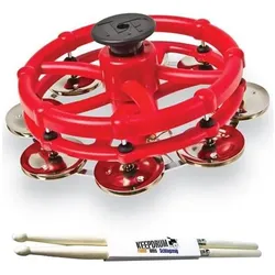 Latin Percussion LP 193 Click Hi-Hat Tambourin mit Drumsticks (Tamburin), Perkussion, Rot
