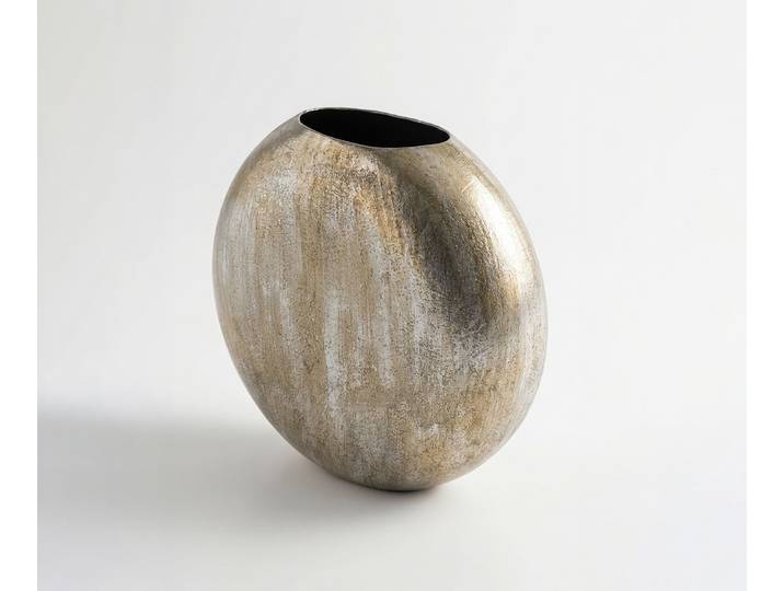 Vase Orbia B39 x T15 x H37 cm Metall Platin Aurum Handgemacht, Wohnaccessoires