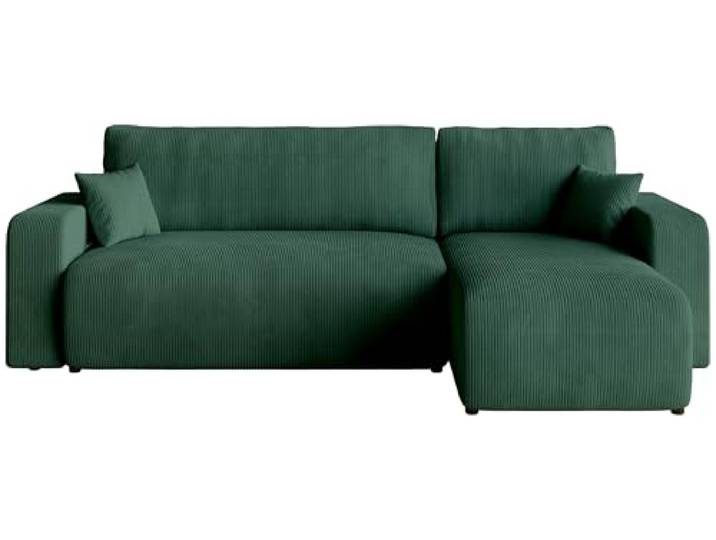 BROMARKT Ecksofa mit Schlaffunktion Kissen und Bettkasten L-Form Grün Schlafsofa mit Bettkasten 244x148x82cm Sofa Couch Sofabett freistehend Cord 3 sitzer Eckcouch für Wohnzimmer PUMI L