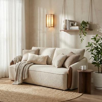 "Christopher Knight Home - Curved 75"" Boucle Upholstered Sofa with Solid Wood Frame"