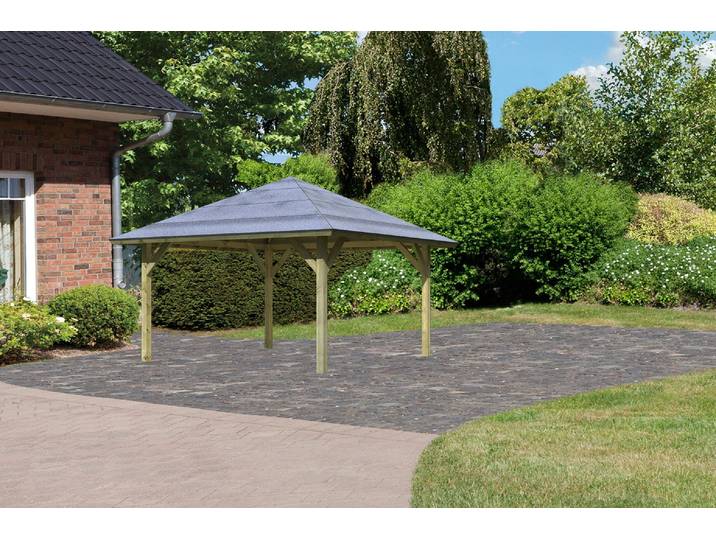 Pavillon KARIBU Kirn 1 , grau (braun, braun), B/H/T: 431cm x 315cm x 431cm, Pavillons, Pavillon, BxTxH: 431x431x315 cm