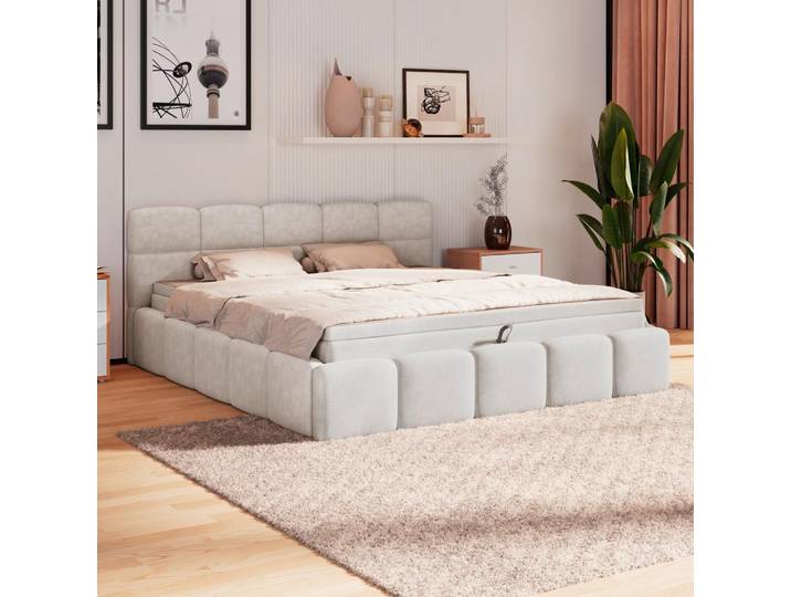 Polsterbett mit Matratze 180x200 Noe Cremefarben