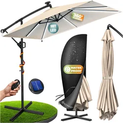 KESSER® Ampelschirm Holly Sonnenschirm Rechteckig mit und ohne LED Solar inkl. Abdeckung + Windsicherung mit Kurbel   Kurbel-Schirm mit Ständer UV-Schutz Aluminium Wasserabweisend Ø350cm Gartenschirm