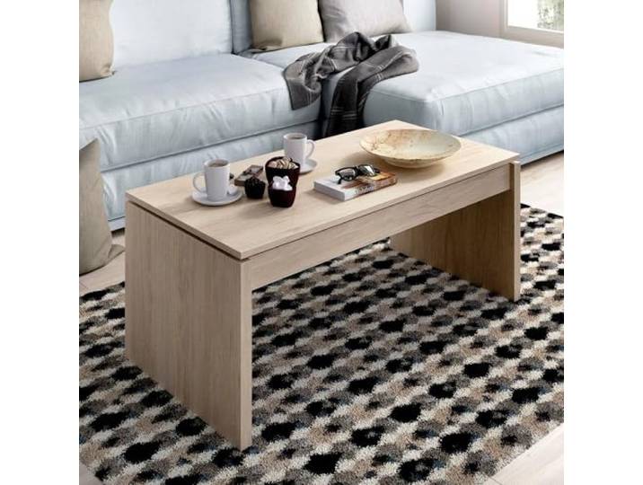 Dmora - Cuar-Couchtisch, Wohnzimmer-Zeitungsständer mit Ablagefach, niedriger hochklappbarer Couchtisch, 102 x 50 x 43 cm, Eiche