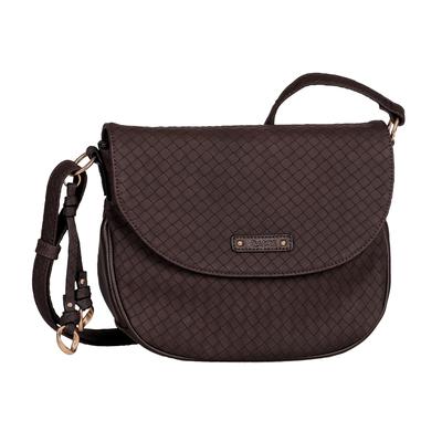 Umhängetasche GABOR "Binta", Damen, Gr. B/H/T: 27cm x 21cm x 11,5cm, dunkelbraun, Lederimitat, Taschen Umhängetasche, Damen Schultertasche edlem Logo-Aufnäher