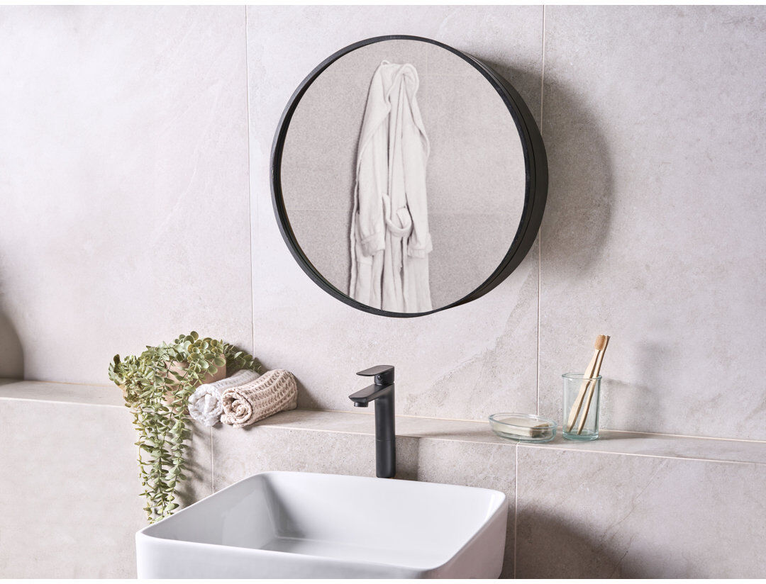 17 Stories Framed Mirrored Bathroom Cabinets with Mirror and 3 Black 500mm H