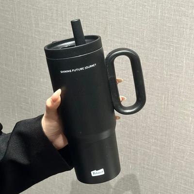 Uplifted Trends Stainless Steel Insulated Travel Mug With Straw & Handle Vacuum Sealed Water Bottle For Ice Coffee & Hot Drinks black