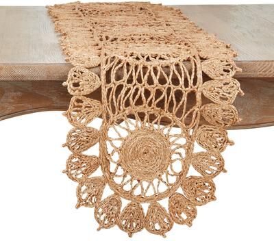 Saro Lifestyle "Jute Table Runner with Stitched Design - 13""x54"""