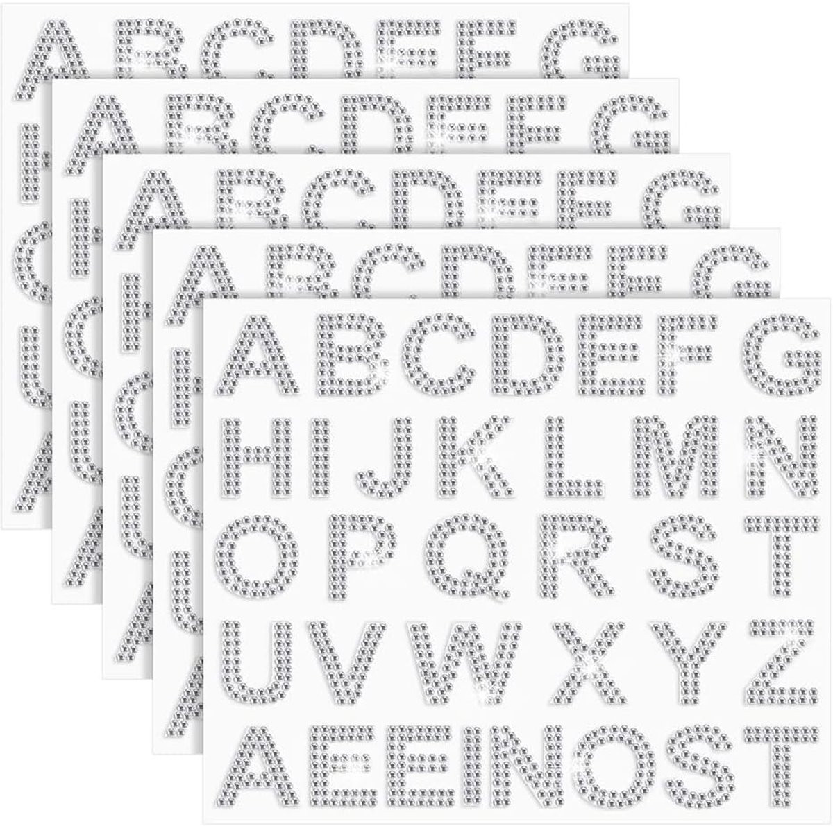 Strass Letterstickers Glitter Alfabet Zilver - 170 Stuks - Zelfklevend