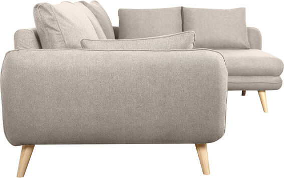 Miliboo Skandinavisches Ecksofa 5-Sitzer aus beigem Stoff und hellem Holz CREEP