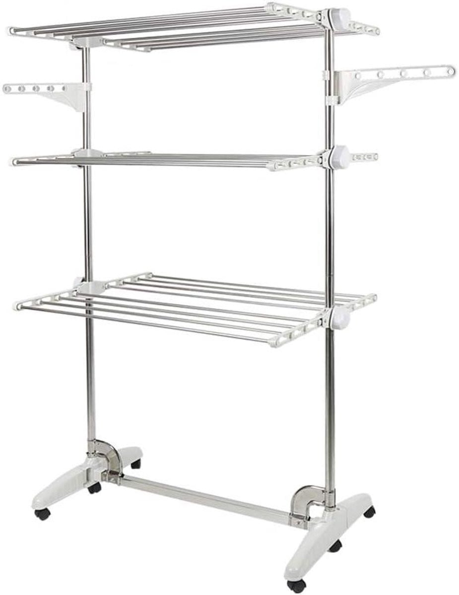 Opvouwbaar wasrek met 3 legplanken en 6 wielen