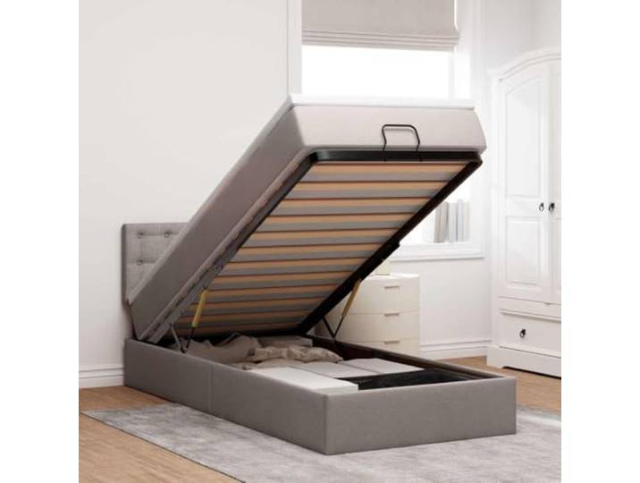 RJPLMFV Ottoman-Bett, Taupe, 90 x 190 cm, Polyestergewebe Hydraulische Aufbewahrung, Taschenfederkernmatratze, abnehmbarer Topper, Lattenrost-Design