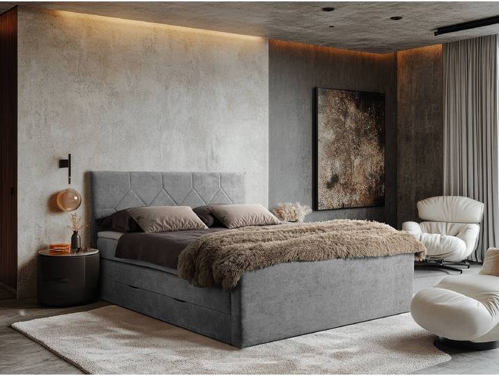 Boxspringbett Shakouzi - Rauten 200 x 200cm Microfaser Sole Grau
