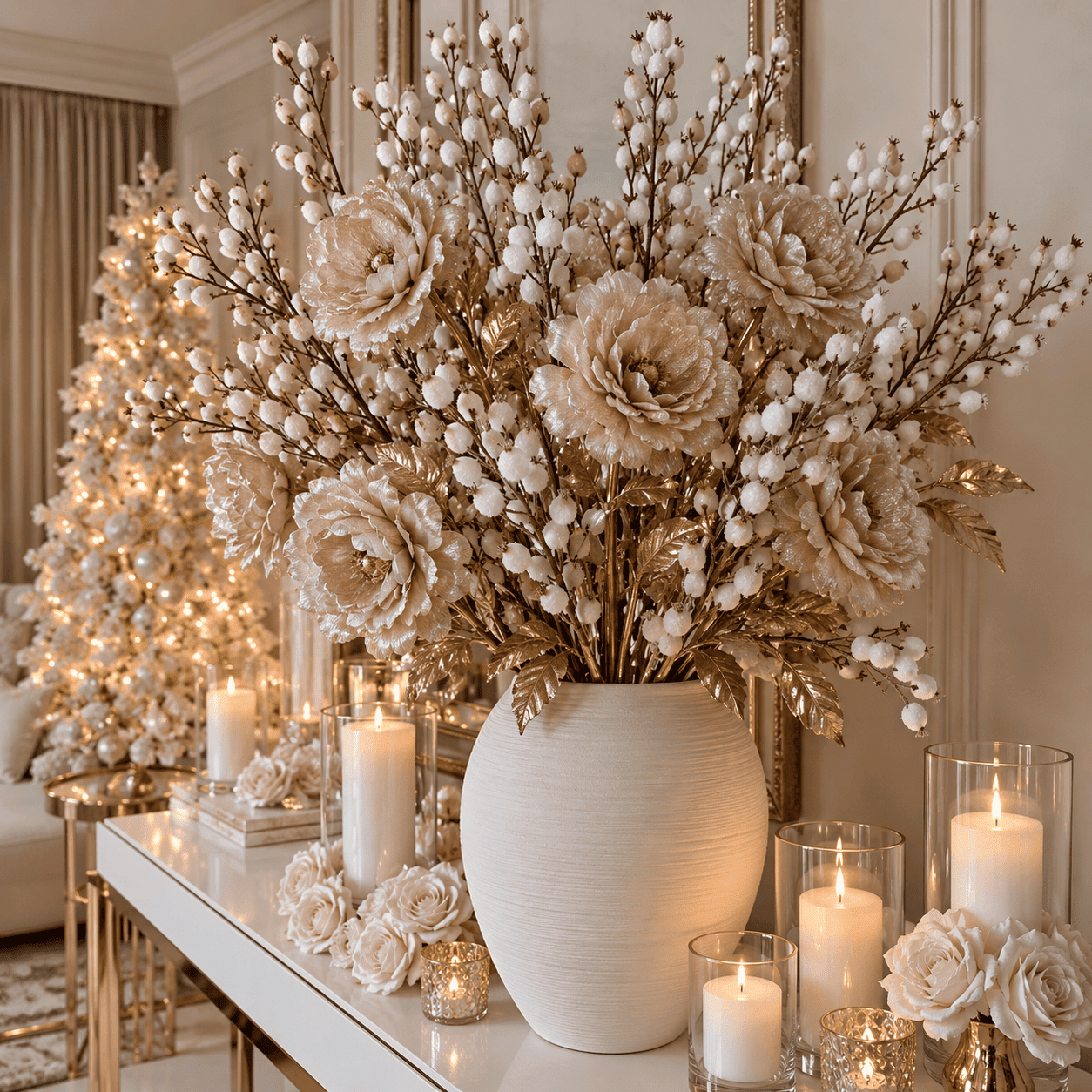 Faux White Glitter Berry Single Stem Floral