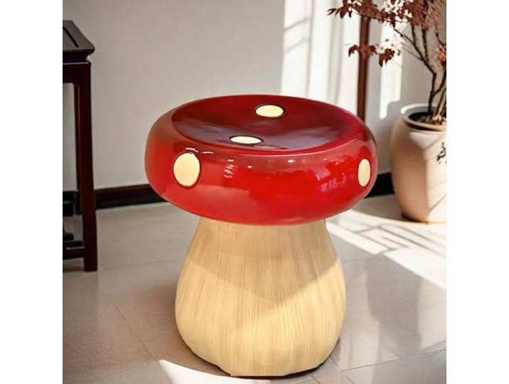 SDCGB Pilz Ottomane Fußhocker, Kleine Harz Pilz Sitzhocker Harz Kreative Akzent Hocker für Wohnzimmer, Schlafzimmer, Eingang, Red