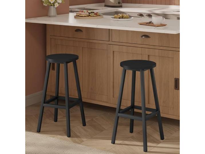 Klihome Tabouret de Bar - Lot de 2 - Tabouret Rond - Style Industriel - Noir W0ATT0684-2