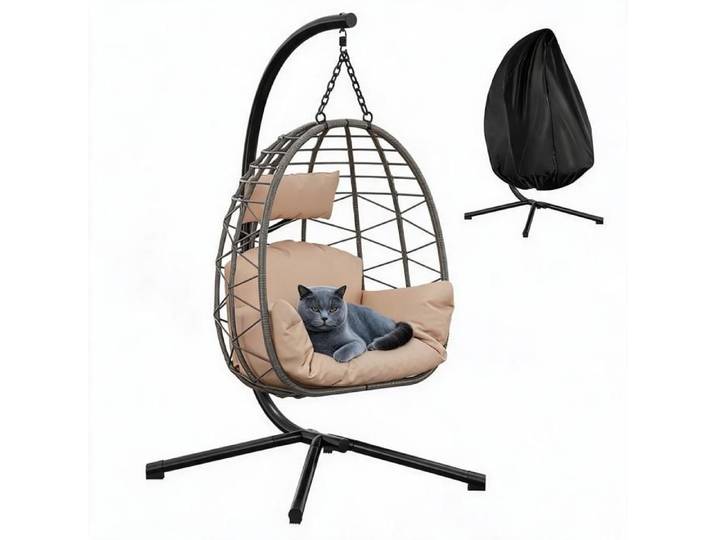 Fauteuil suspendu œuf – rotin PE structure acier renforcée 150kg coussins amovibles – jardin balcon terrasse – Blanc