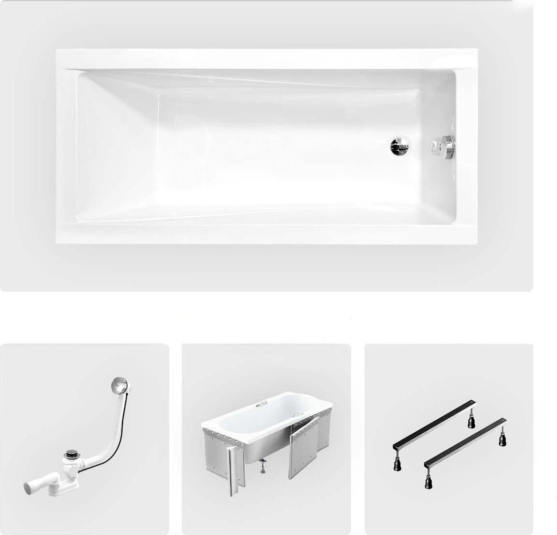 Rechteckige Badewanne - 140 x 70 cm - mit Verkleidung - Füße - Chromablauf - MODERN