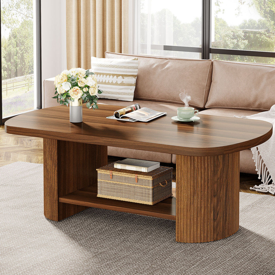 Blue Elephant Pedestal Coffee Table with Storage Brown 43cm H X 115cm W X 60cm D
