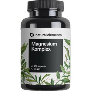 natural-elements Magnesium Komplex, 180 Kapseln, Magnesiumkomplex aus 5 Verbindungen, hochdosiert, 400 mg