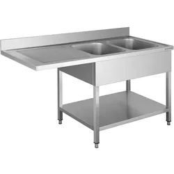 GastroHero Spülzentrum Edelstahl 1600x700 mm 2 Becken rechts mit Grundboden Aufkantung Spültisch Gastro Küche