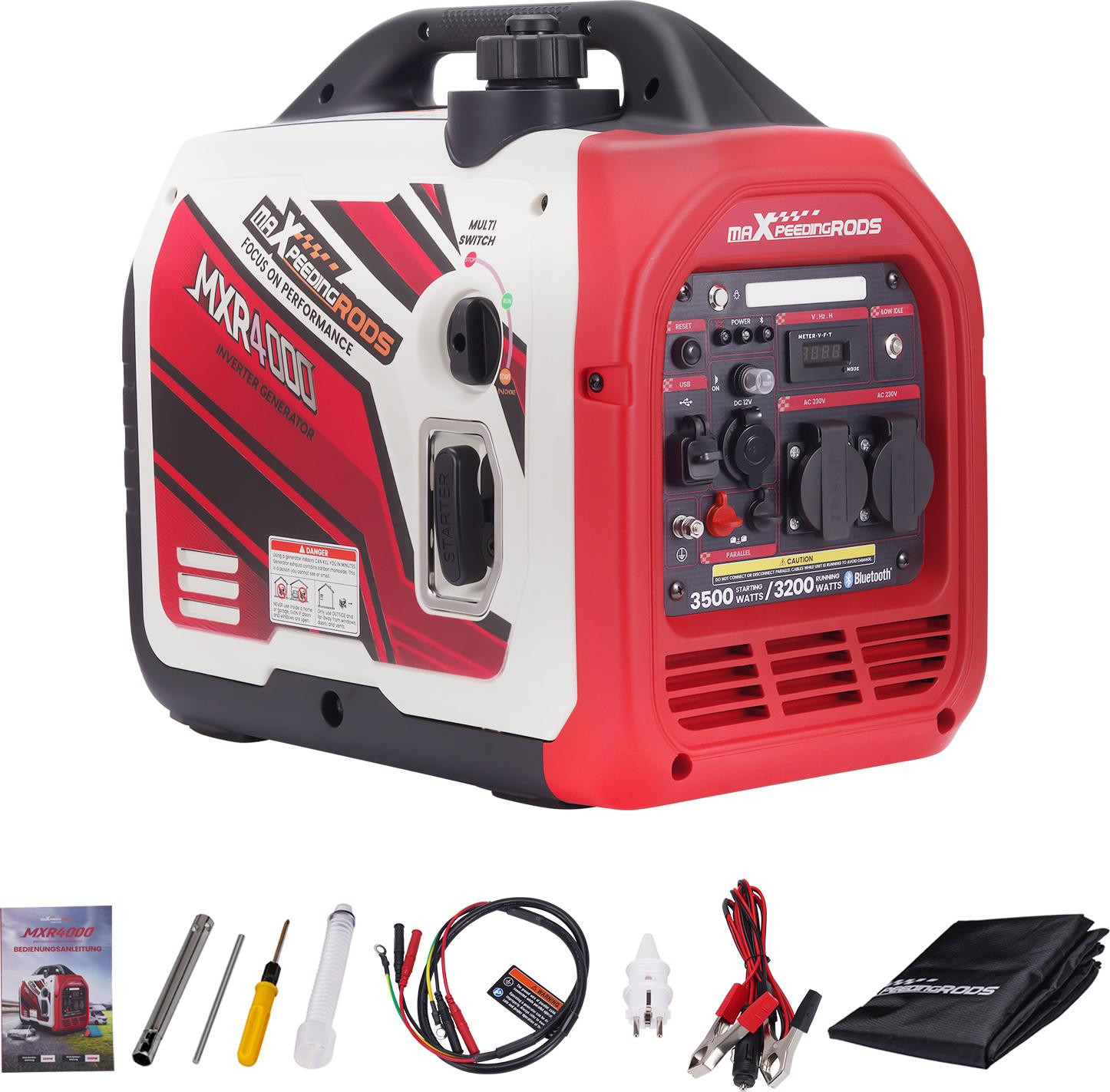 maXpeedingrods Digitale Benzinestroomgenerator 3200W Invertergenerator Noodstroomaggregaat 22 kg