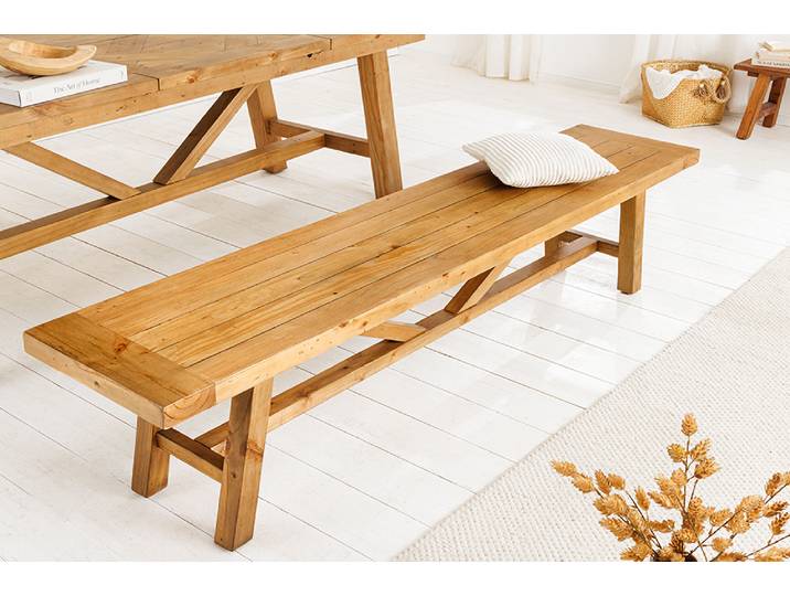 Massive Sitzbank RIVIERA 200cm natur recyceltes Pinienholz Landhaus-Stil