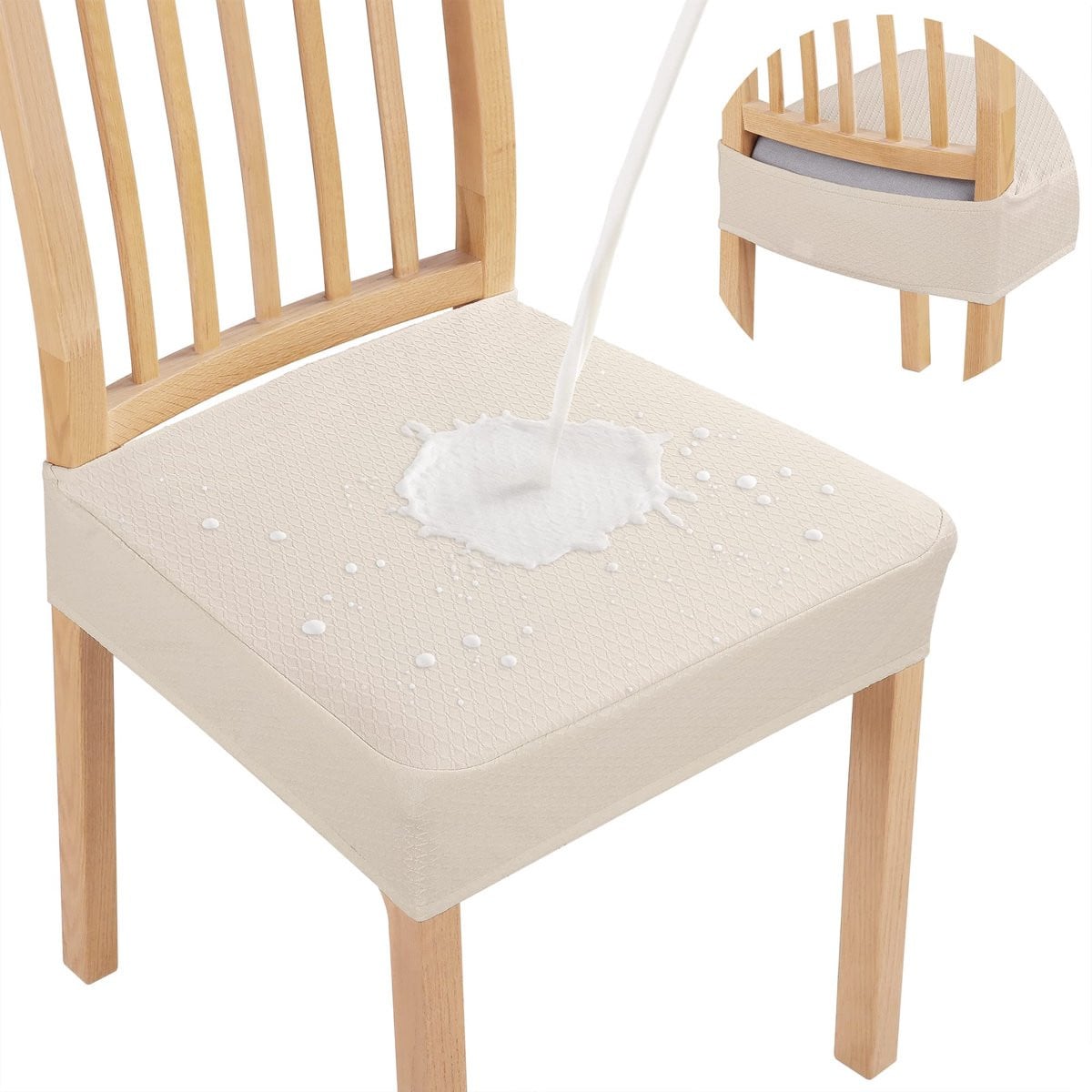 Set van 4 waterafstotende en wasbare jacquard stoelhoezen voor eetkamerstoelen, beige