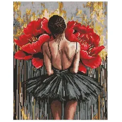 Ideyka Diamantmosaik - Ballerina mit Pfingstrosen, 40 x 50 cm