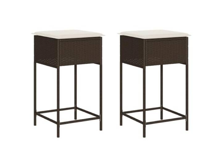 FDSAQOPT Garten-Barhocker mit Kissen 2 STK. Braun Poly Rattan PE-Rattan, pulverbeschichteter Stahlrahmen, abnehmbare waschbare Bezüge, gepolsterte Kissen, für Garten und Terrasse