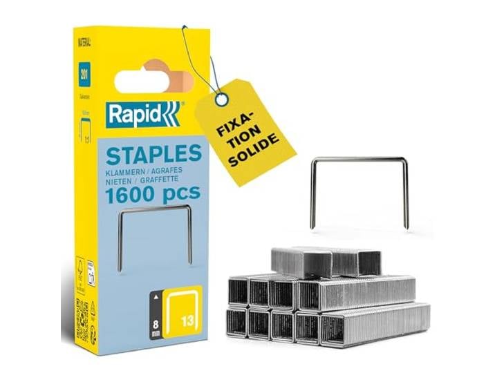 RAPID 40109520\, Agrafes N°13\, agrafes de longueur 8 mm\, lot de 1600\, agrafes à fil plat pour tapisserie\, textile\, travaux domestique\, étiquetage