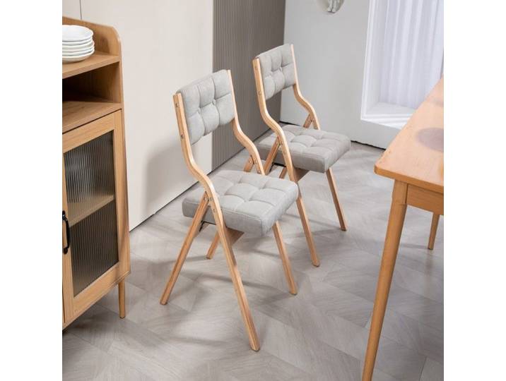 Lot de 2 chaises pliantes gris avec coussin - chaises bois rembourrées pliantes pour invités/cuisine/bureau/mariage
