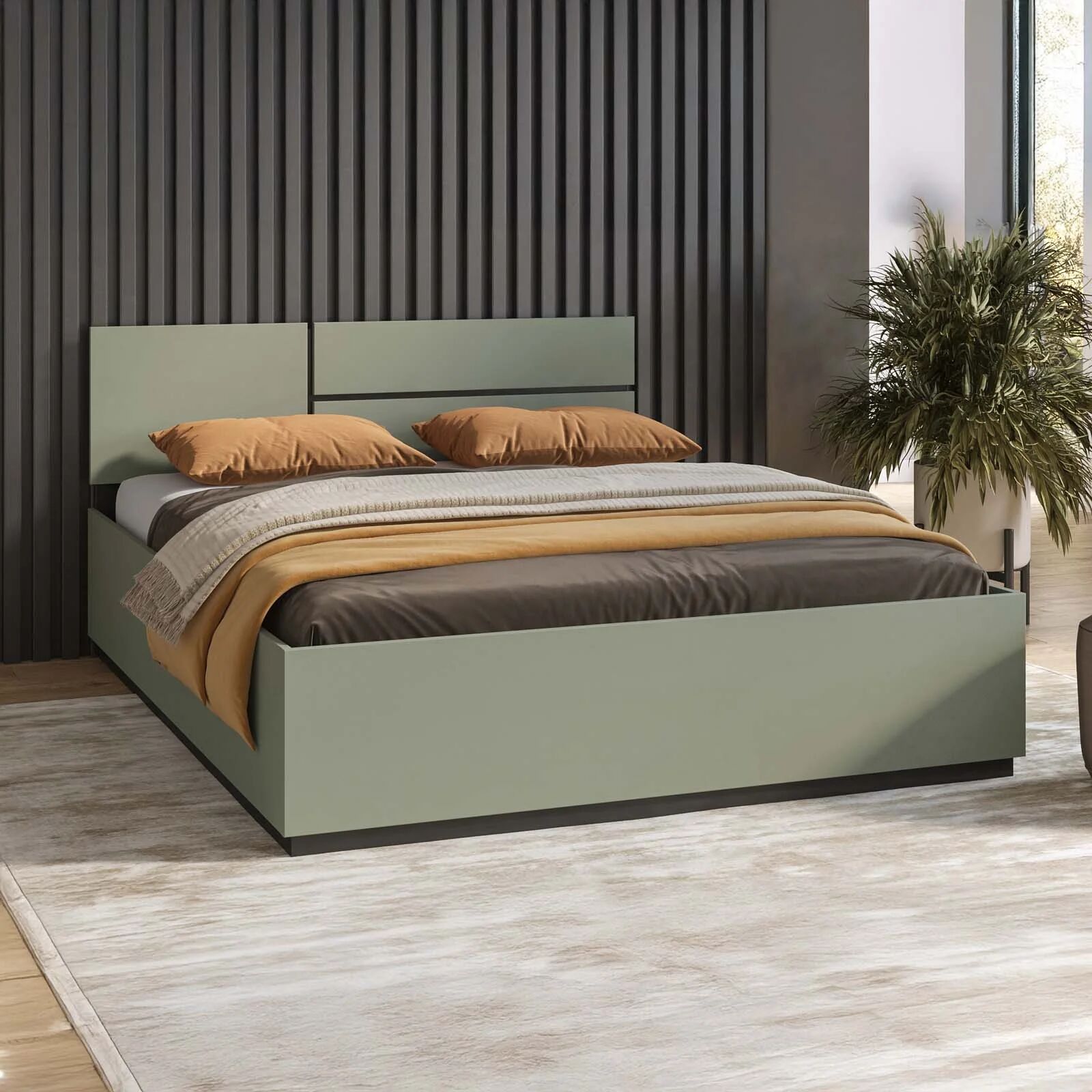 garneroarredamenti Letto matrimoniale 160x200cm testiera reversibile verde Lolla