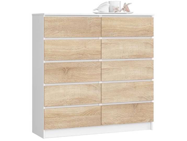 Commode AKORD K120 Blanche 120 cm 10 tiroirs façade Chêne Sonoma 120x40x121 cm