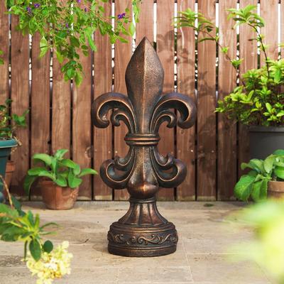"Glitzhome 27.25""H MGO Bronze Standing Fleur De Lis Statue Indoor Outdoor Sculpture"