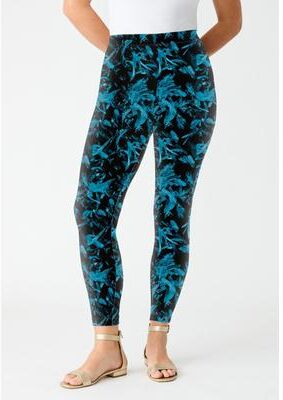Plus Size Women's Plus Size Essential Stretch Ankle Length Pull-On Legging by Roaman's in Teal Paint Stroke (Size 1X) Activewear Workout Yoga Pants