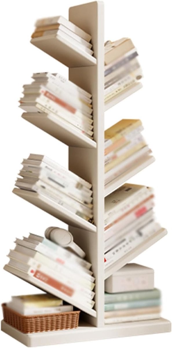 Wit Boekenplank Boomvorm met 8 Lagen voor Ruimtebesparende Verticale Opslag
